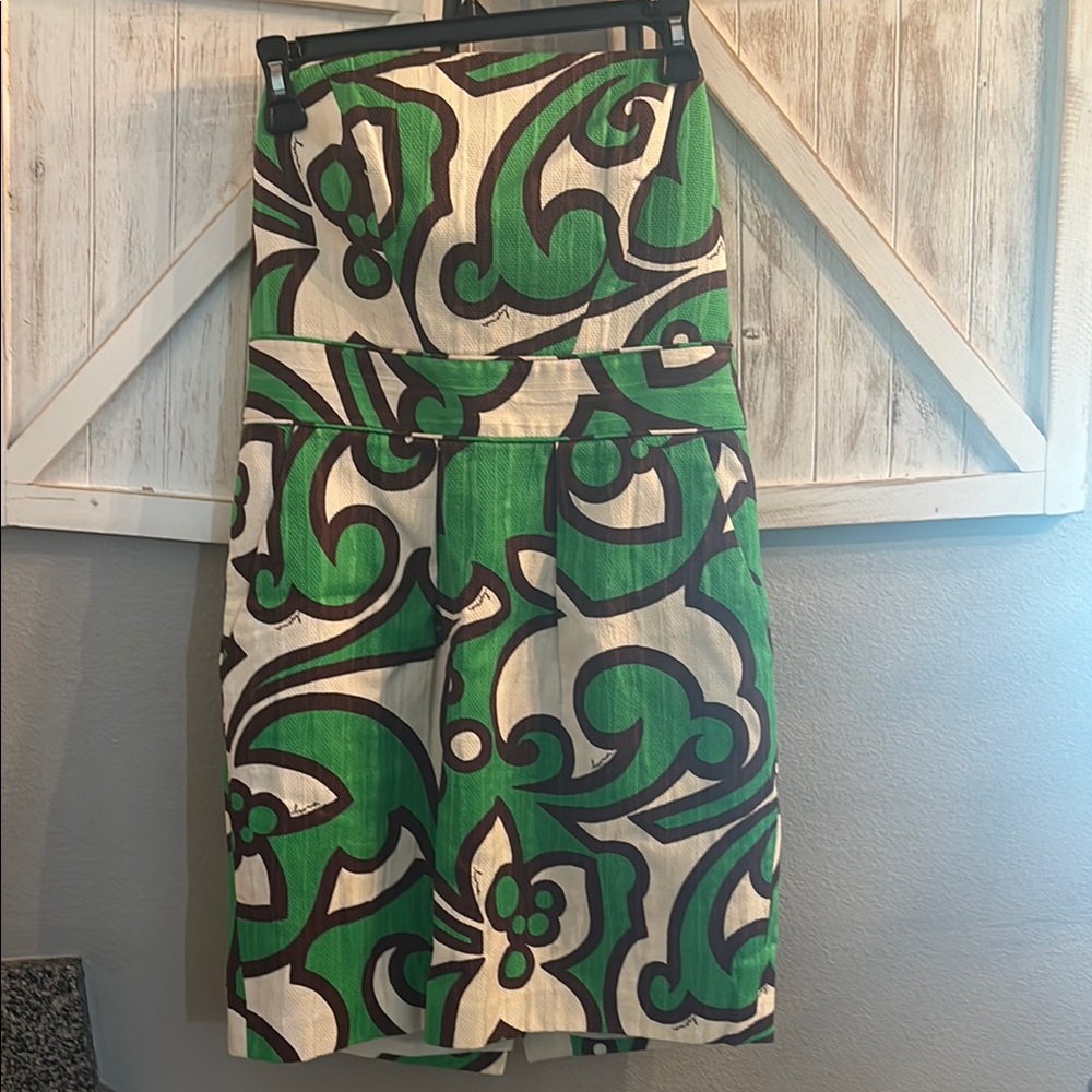 Milly Green, White & Brown Patterned Midi Dress